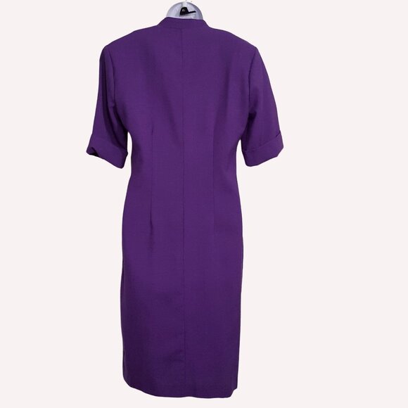 SL Fashions Vintage Womens Dress Size 12 Purple Double Breasted Faux Pockets Bel - Picture 3 of 7